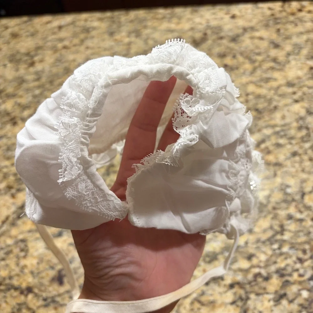 Vintage ABG for Kids White Lace Eyelet Baby Bonnet 9-12 Months Baptism